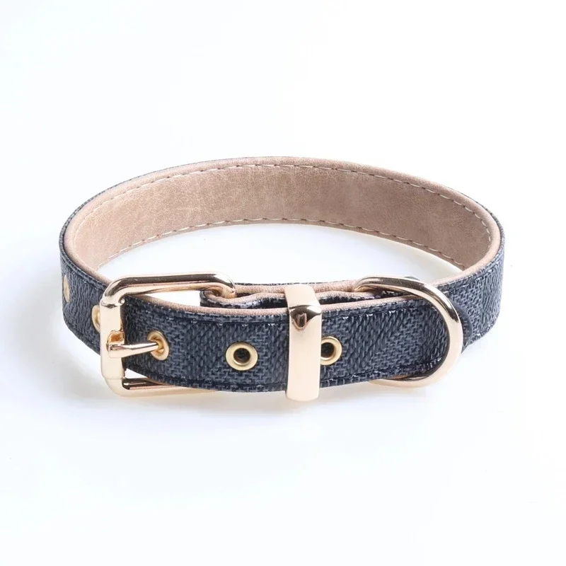 Dog Collar Luxury Designer Safe Adjustable Metal Button PU Leather Leash Lead Collar for Small Medium Large Dogs Pet Accessories