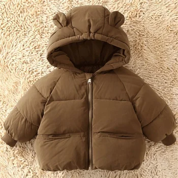 Boys Girls Thickened Down Coats Baby Winter Warm Hooded Jackets Outerwear Children Fashion Solid Color Coat Kids Casual Clothing 2