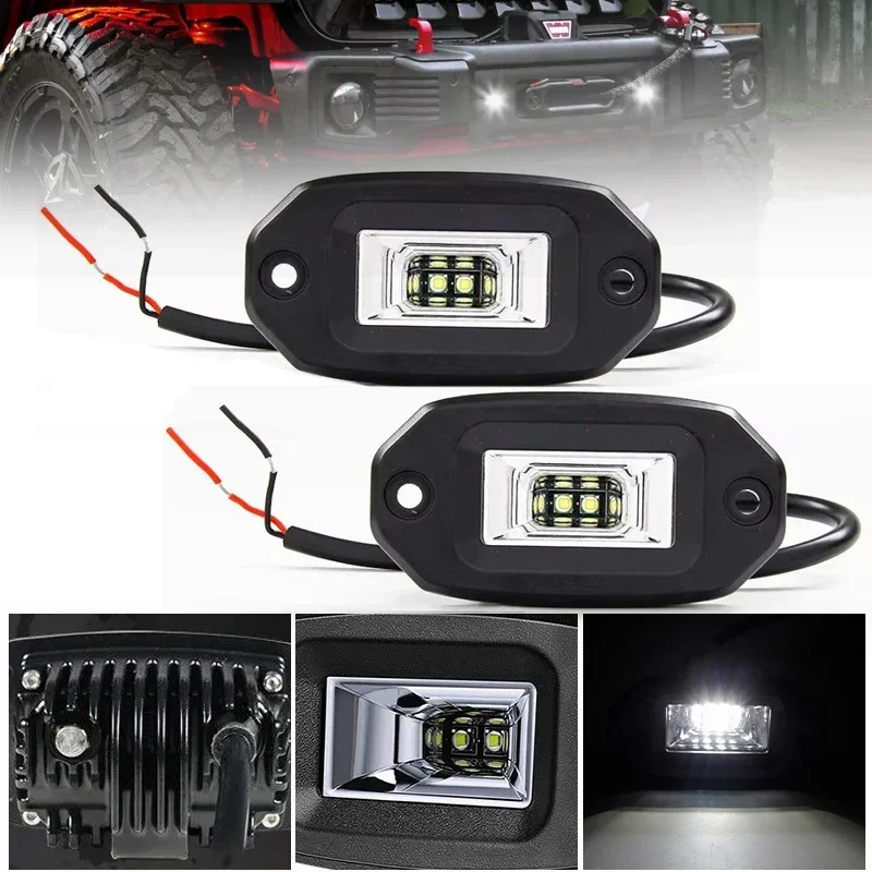 2pcs 4 Inch 12V 20W LED Work Light Bar Recessed Mount LED Flood Driving Fog Light for 4X4 Off Road Jeep SUV UTV Boat Motorcycle