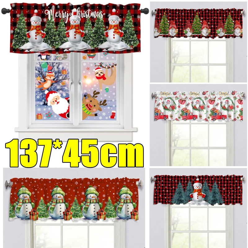 

New 137X45cm Christmas Window Curtain Snowman Xmas Tree Kitchen Bedroom Living Room Short Drapes Home Decoration New Year Gifts