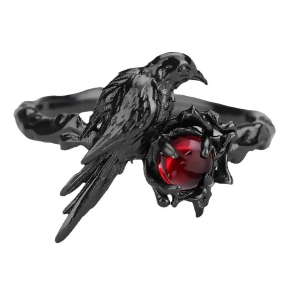 Moda amor e espaço profundo preto corvo anel vermelho zircão ajustável sylus corvo cosplay anel jóias merch artesanato anéis adereços presente