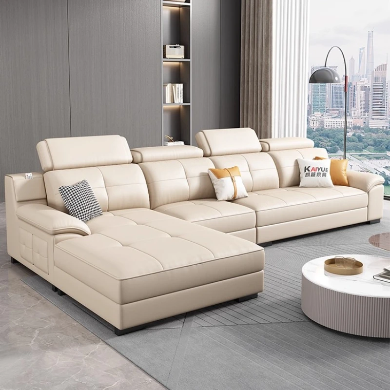 Sofá recto estilo celebridad de Internet, tela de algodón y lino, colores personalizables con Chaise Longue, sofá moderno para sala de estar