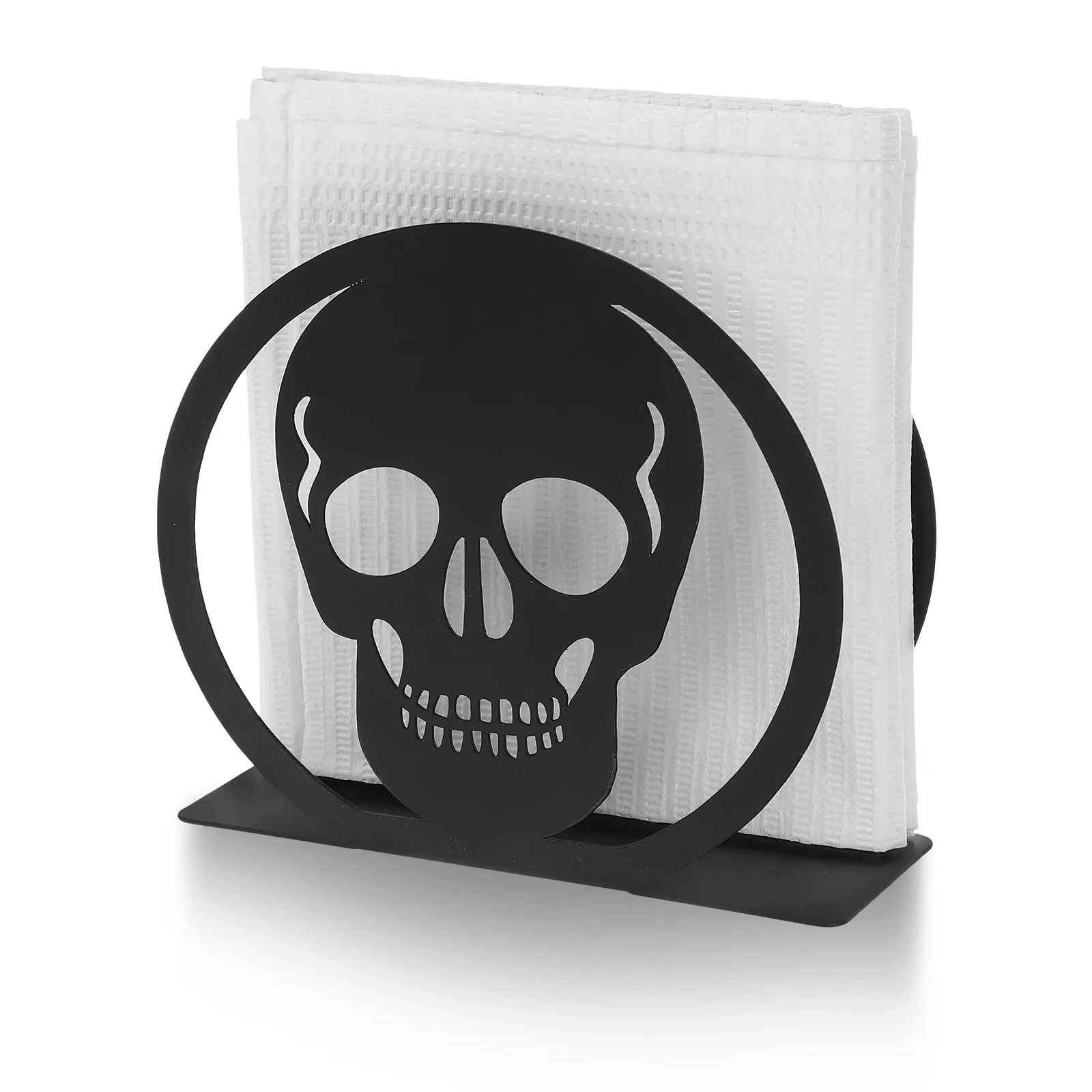 Halloween Skull Napkin Holder Black Metal Modern Kitchen Dining Table Decor Non Slip Feet Home Bar Party Accessory view 2