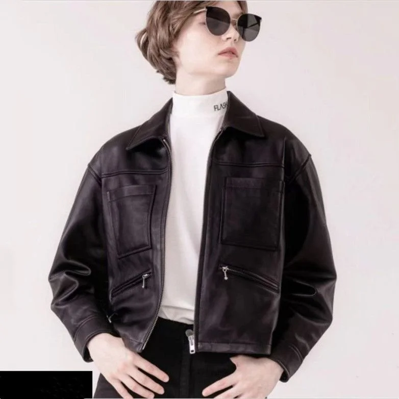 

sheepskin genuine 100% leather fur coat All men and women wear! Exported to Japan, the new top layer of garment is laid back, f