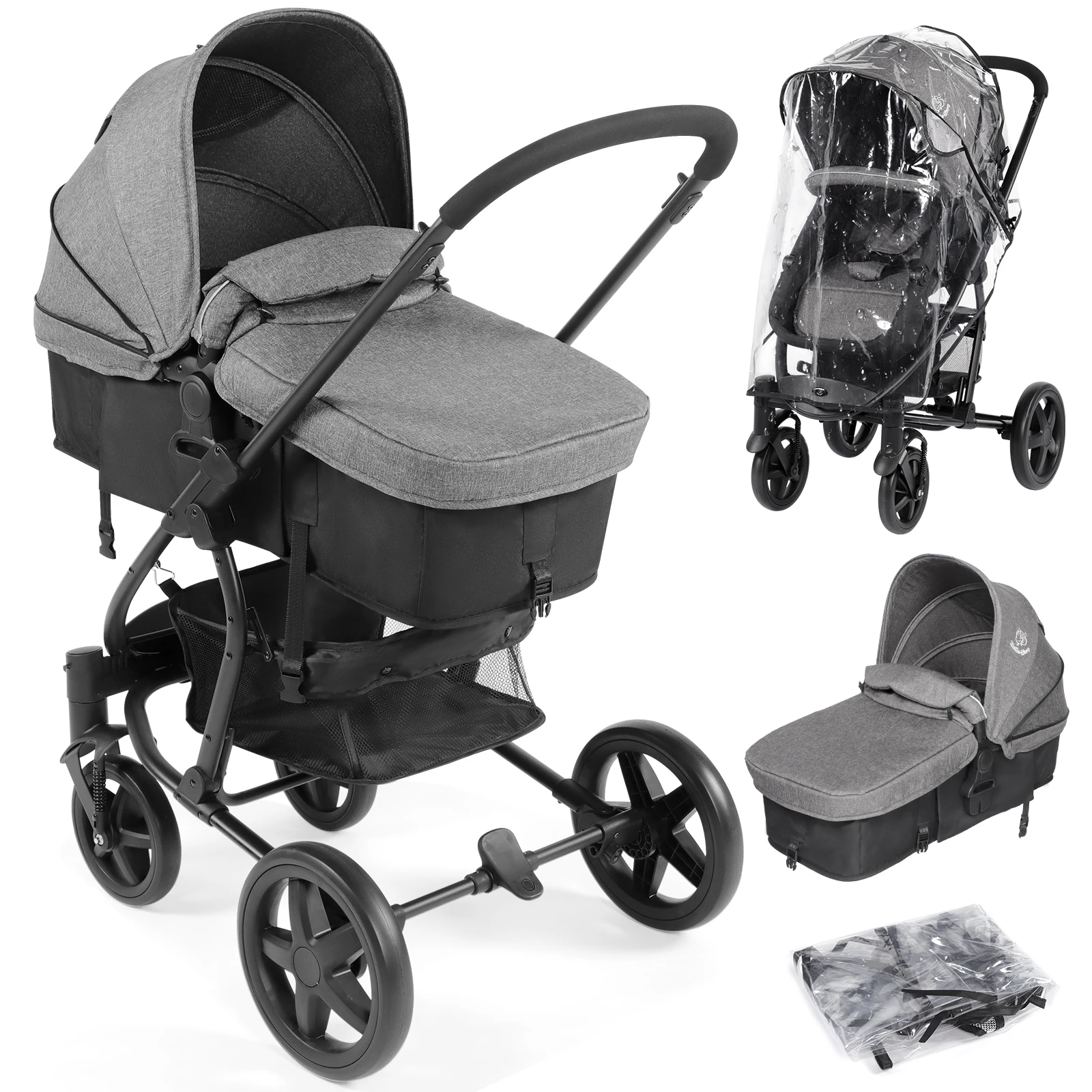 Sistema de viaje 2 en 1 para bebé, cochecito plegable con funda impermeable, asiento reclinable y reversible, y capazo desde el nacimiento