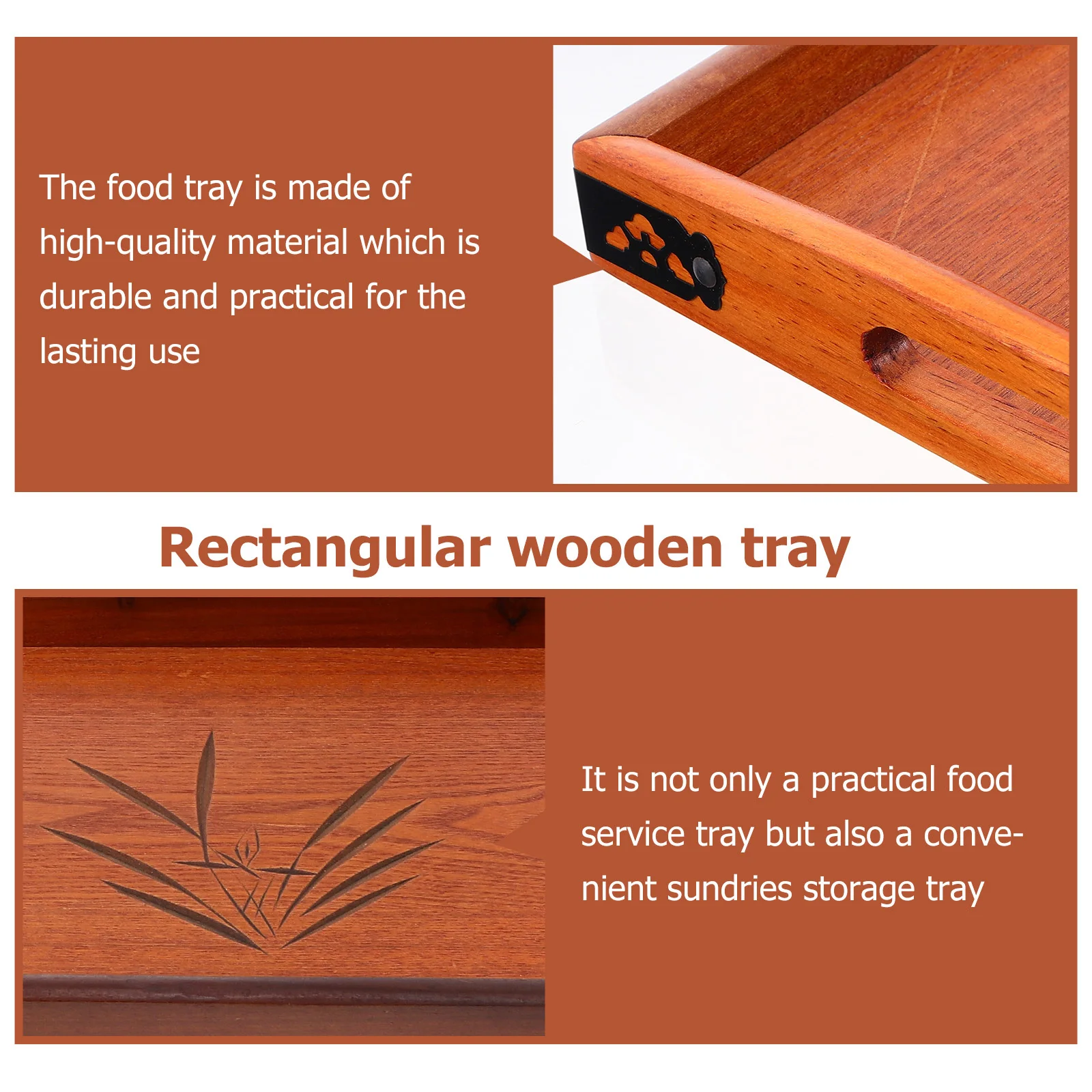 

1Pcs Wooden Food Service Tray Dual-Handle Practical Snack Bread Fruit Serving Tray Home Restaurant Coffee Shop