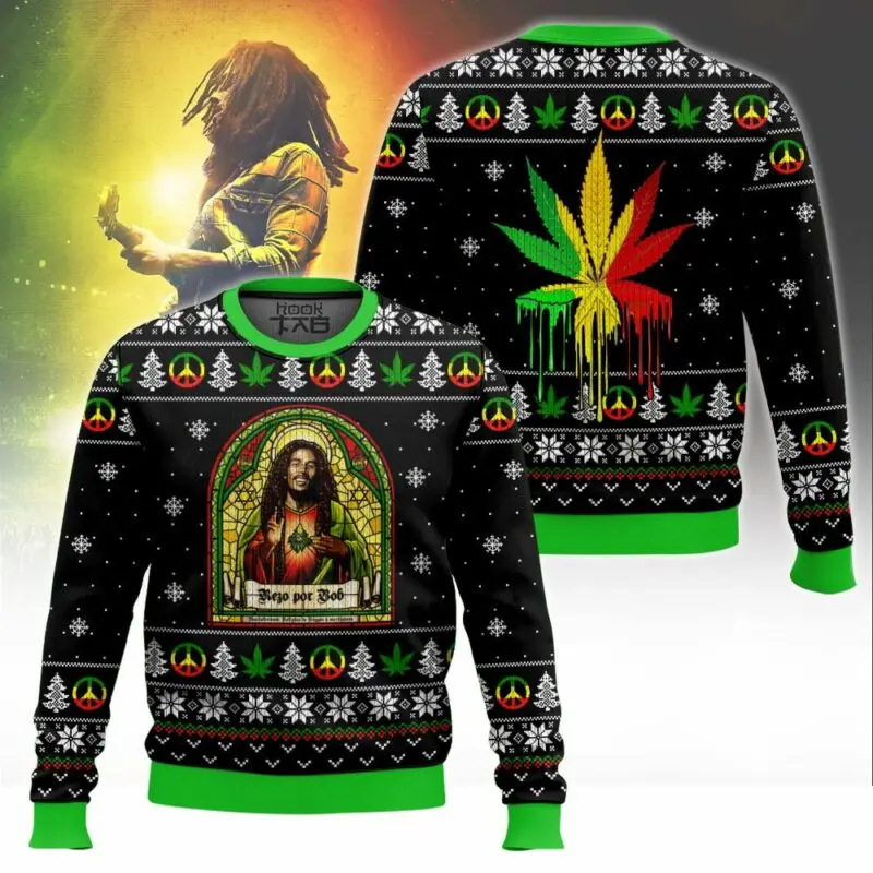 

Christmas Ugly Sweater Bob Marley Music Reggae Color Matching Christmas Gift Festival Party Fun Dressing Retro Trendy Pullover