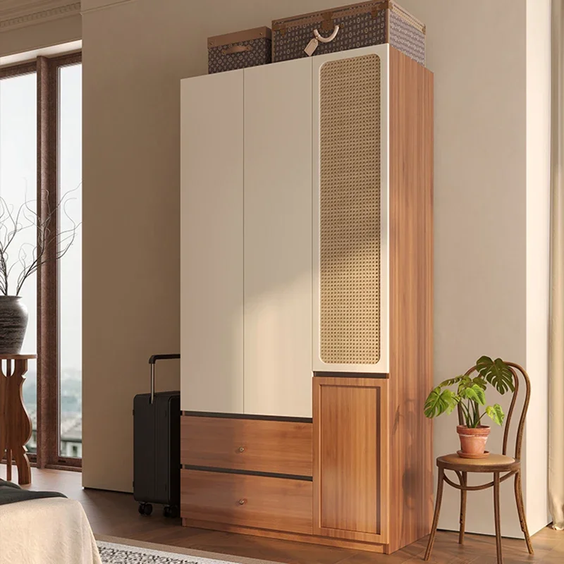 pg-Nordic Women Rattan Closet Luxury Drawers Interior Rack Clothes Open Wardrobes Storage Wooden Armario De Ropa Furniture Home