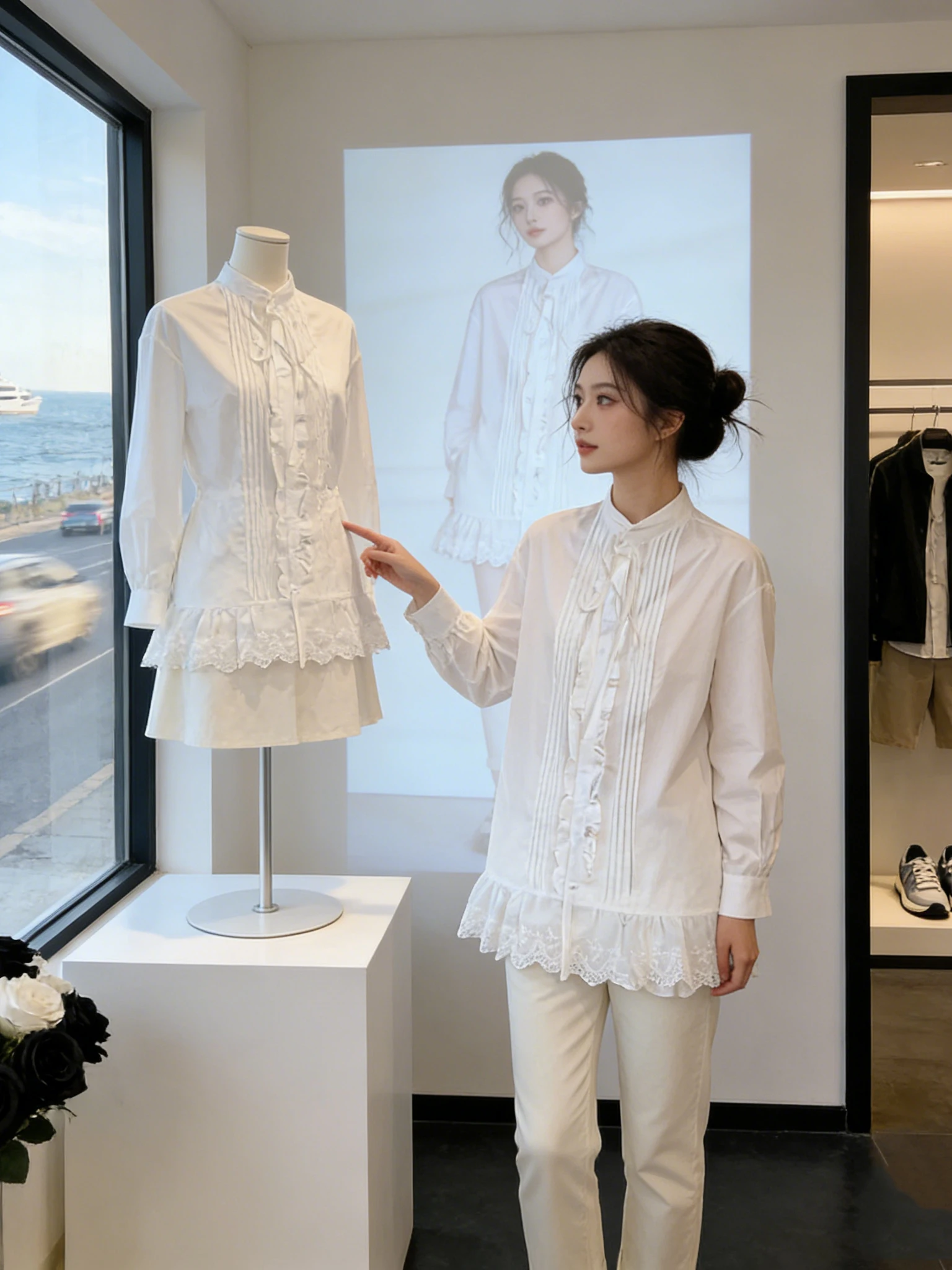 

Ruffle Trimmed Long Sleeve Shirt Women's Spring 2026 New Sweet Anti-aging Belted Stand Collar Patchwork Original Design Shirt