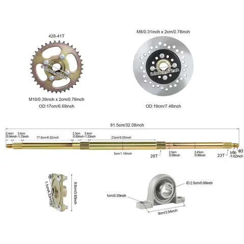 815 mm 32 tums gokart bakaxel komplett monteringssats, kedjehjul, nav + bromsskiva för gör-det-själv mini fyrhjuling, ATV, gokart, buggy 10 best sales Go Cart-kit - №8