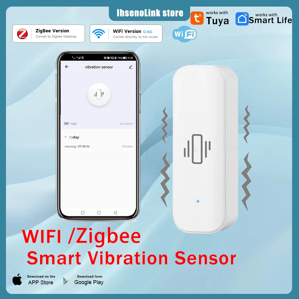 Tuya WiFi Smart Vibration Sensor Detection Tuya Smart Life APP Notification Real-Time Motion Shock Alarm History Record