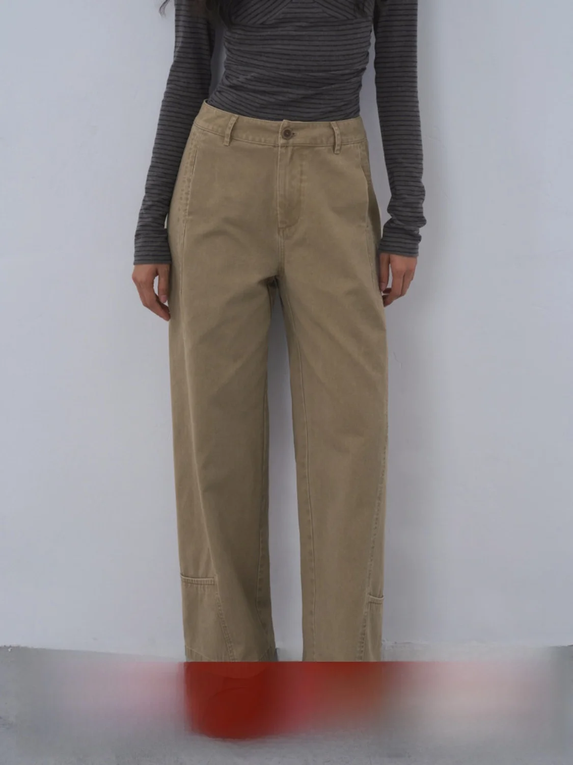 

Khaki Wide Leg Pants Women's High Waist Slimming Loose Straight Casual Workwear Trousers Autumn Season Faion Retro Sle