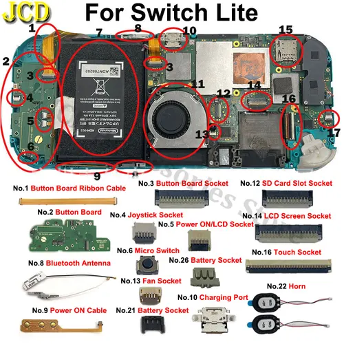 Imagen 1 del producto Placa de puerto de carga JCD tipo C, Cable de cinta, ranura para tarjeta SD, enchufe de batería, Joystick táctil LCD, conector FPC para Switch Lite