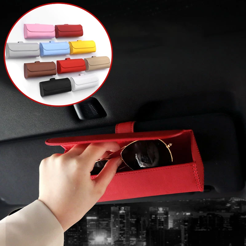 

Car Sun Visor Glasses Case Leather Sunglasses Organizer Box Hanger Magnetic Fastener Eyeglasses Holder Car Interior Accessories