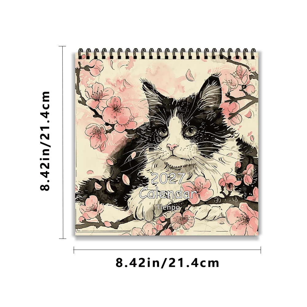 1pc 2027 Ukiyo-e Japanese Style Cat Wall Calendar, 12-Month Monthly Planner, Perfect Gift for Back-to-School,Christmas, New Year