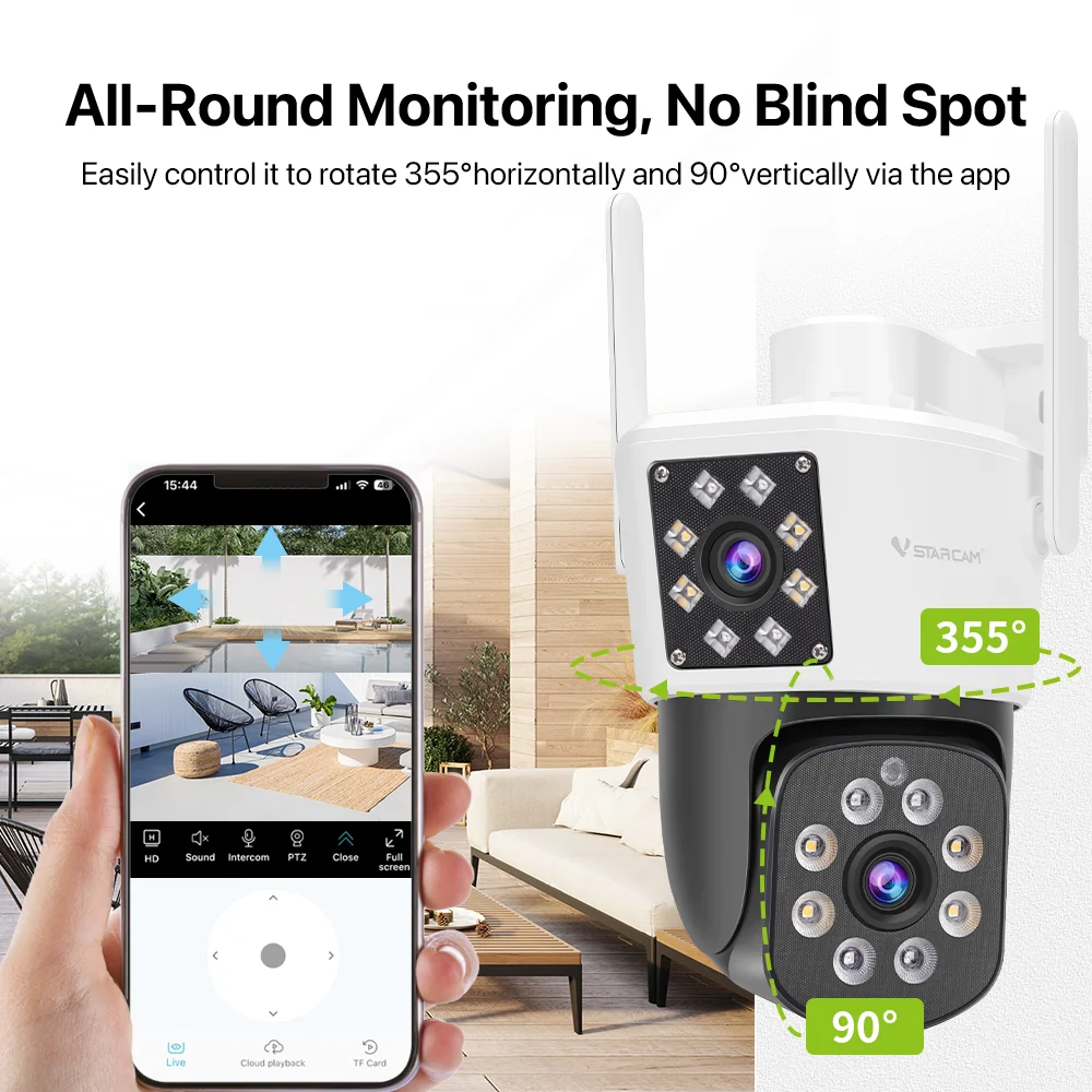 주택 보안용 VSTARCAM 4MP 듀얼 렌즈 카메라, 360 °   보기, 사람 감지, 컬러 야간 투시경, 팬 및 틸트, 양방향 오디오