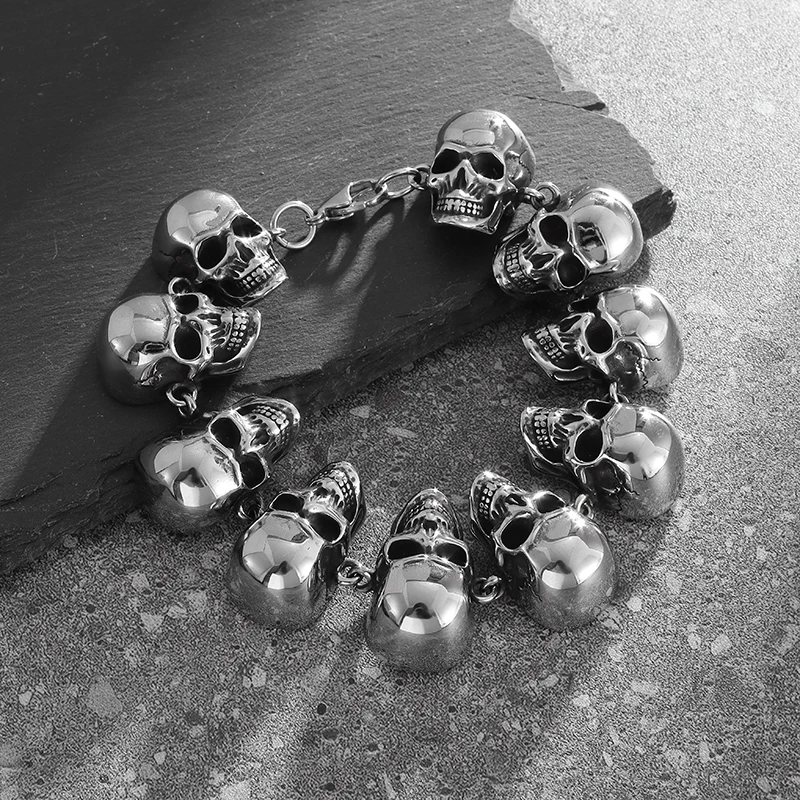 Gothic Hell Demon Ghost Head Bracelet Full Skull Bracelet Men\'s Motorcycle Punk Rock Halloween Jewelry Accessories