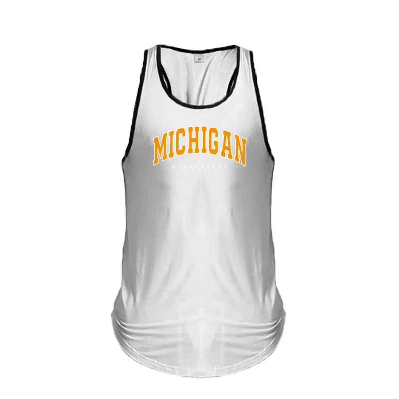 Michigan Midwestern USA Print Sport Singlets Cotton Breathable Sleeveless Gym Bodybuilding T-Shirt Mens Fitness Muscle Tank Tops