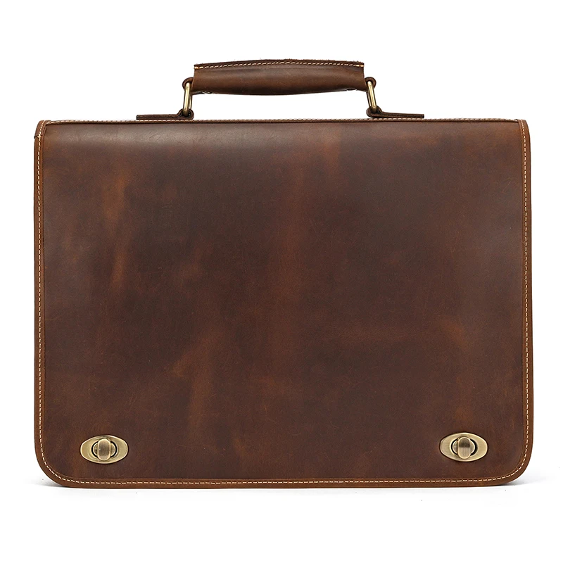 Top Grade Genuine Leather Laptop Bags Men Male Briefcase Vintage Style Leather Shoulder Bag Handbags For 15.6 Inch Computer