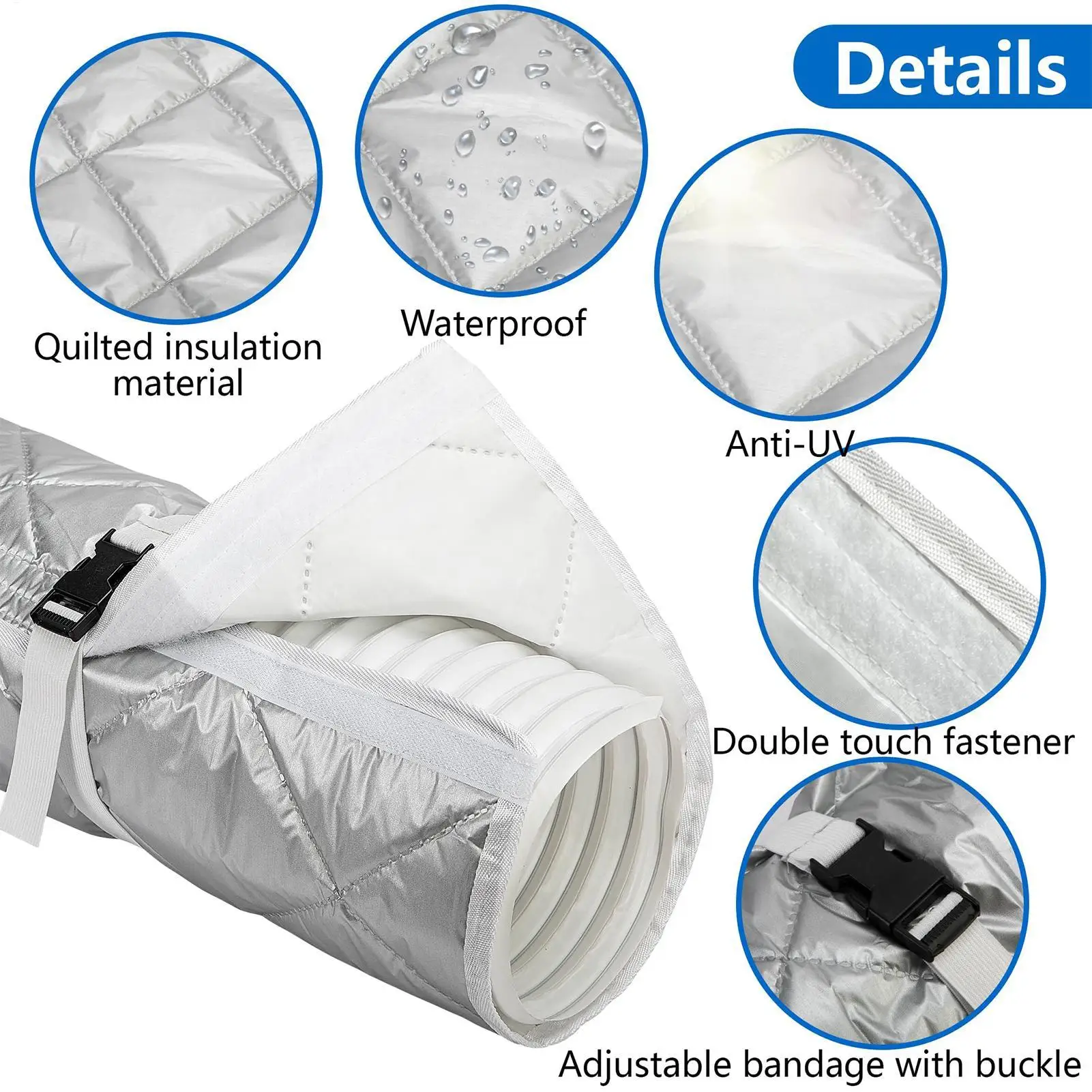 Air Conditioner Hose Cover Protective Dust Sleeve AC Insulated Hose Wrap with 2 Adjustable Buckle Straps for 5.9 Inch Diameter