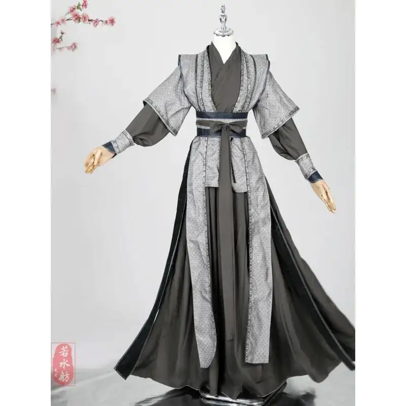 Traditional Wuxia Robe Martial Arts Outfit Stage Performance Cosplay Full Set Men Gray Ancient Chinese Warrior Hanfu Costume view 3