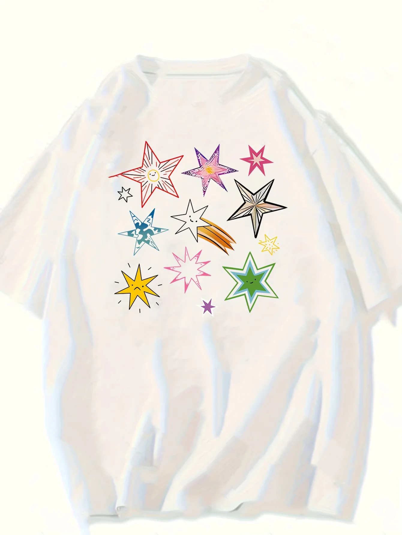 2026 Women'S Casual T-Shirt with Vibrant Five-Pointed Star Geometric Print Summer Short Sleeved Harajuku Streetwear Tops Tees