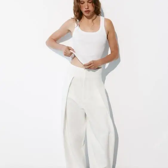 

Spring 2026 Women's Casual High Waist Pleated Flared Pants Balloon Style Loose Fit Versatile Elegant Office Ready Fashion