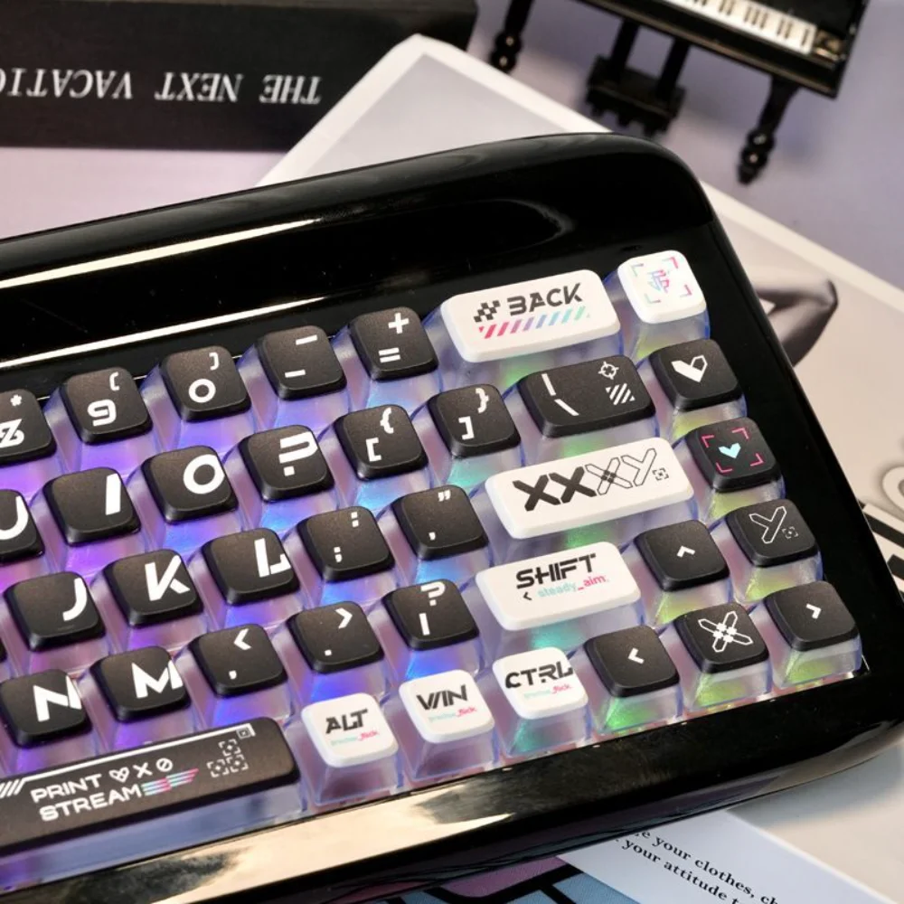121 Key Quad Transparent Pudding Keyboard Cap with Printed OEM Profile Adapts To Cherry MX 61 68 104 Mechanical Keyboards