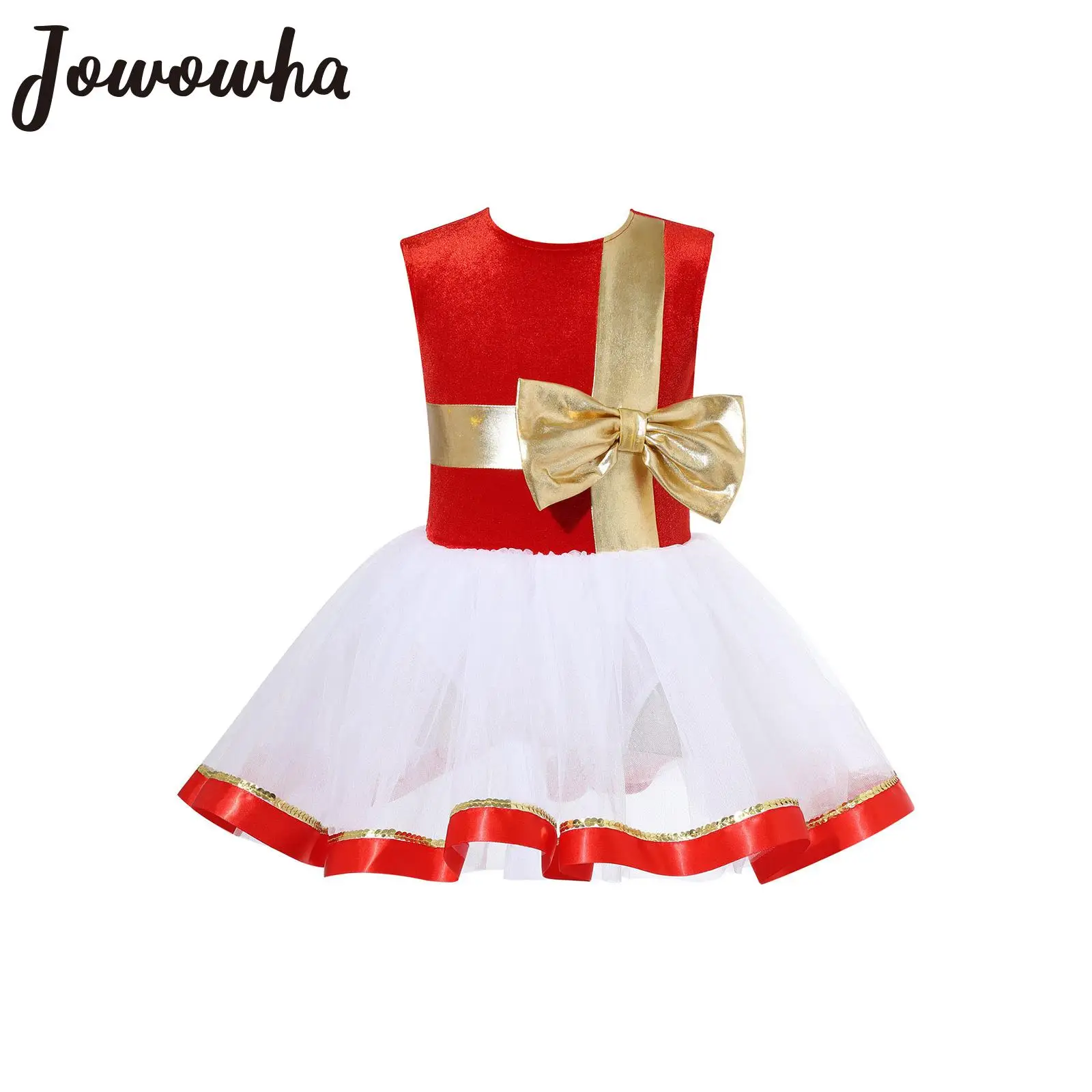 Robe tutu de danse de ballet de Noël pour filles, nœud en maille, patinage artistique, justaucorps, nouvel an, fête de carnaval, costume de performance