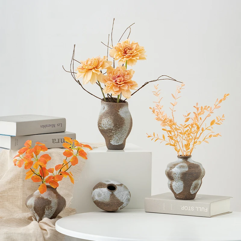 

Ceramic vase, Chinese-style mottled pottery jar, niche design, classic flower arrangement vessel