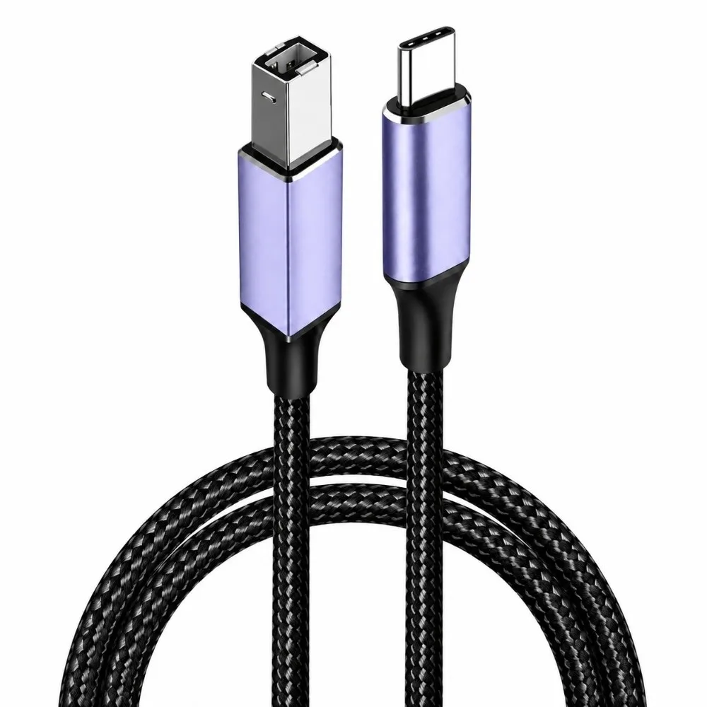 USB 2.0 USB-C Printer Cable 480Mbps Nylon Braided USB-B Data Cord Plug And Play Wide Compatibility Printer Sync Lead Fax Machine