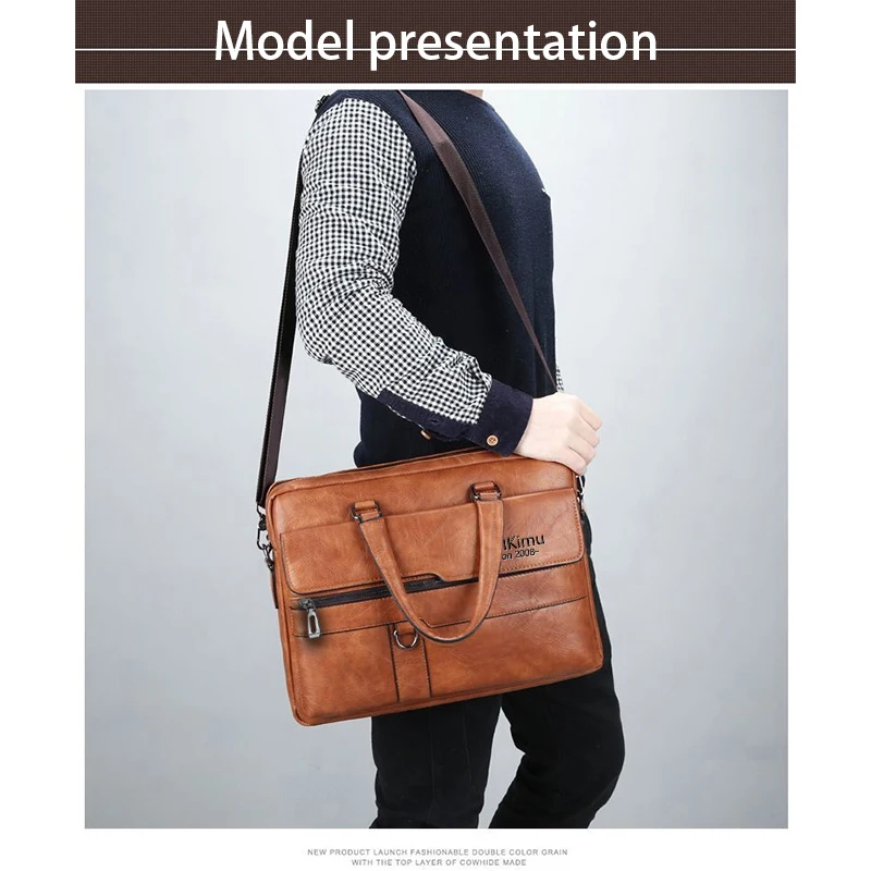 Black Brown Multi Tone Rider Leather Document Bag Double Handles Messenger Bag Fits 14 Inch Laptop Office Travel Essentials