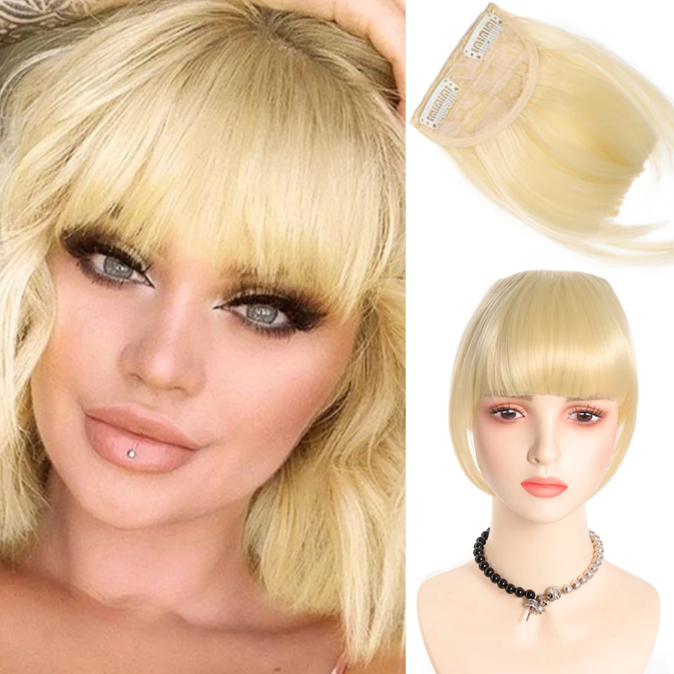 

Clip in Bangs, Synthetic Fake Bangs Thick Full Fringe with Temples Hairpieces for Women Daily Wear