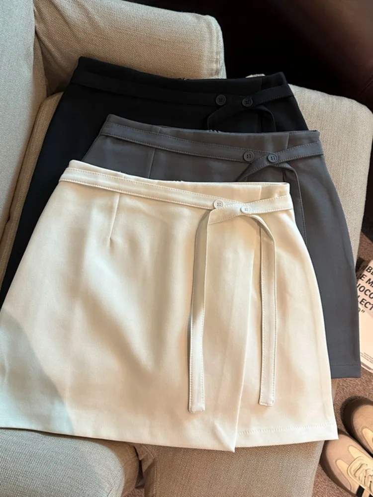 

Новая женская корейская юбка-костюм с высокой талией, белая, с поясом, не просвечивающая, модная, весна-лето, утягивающая фигуру