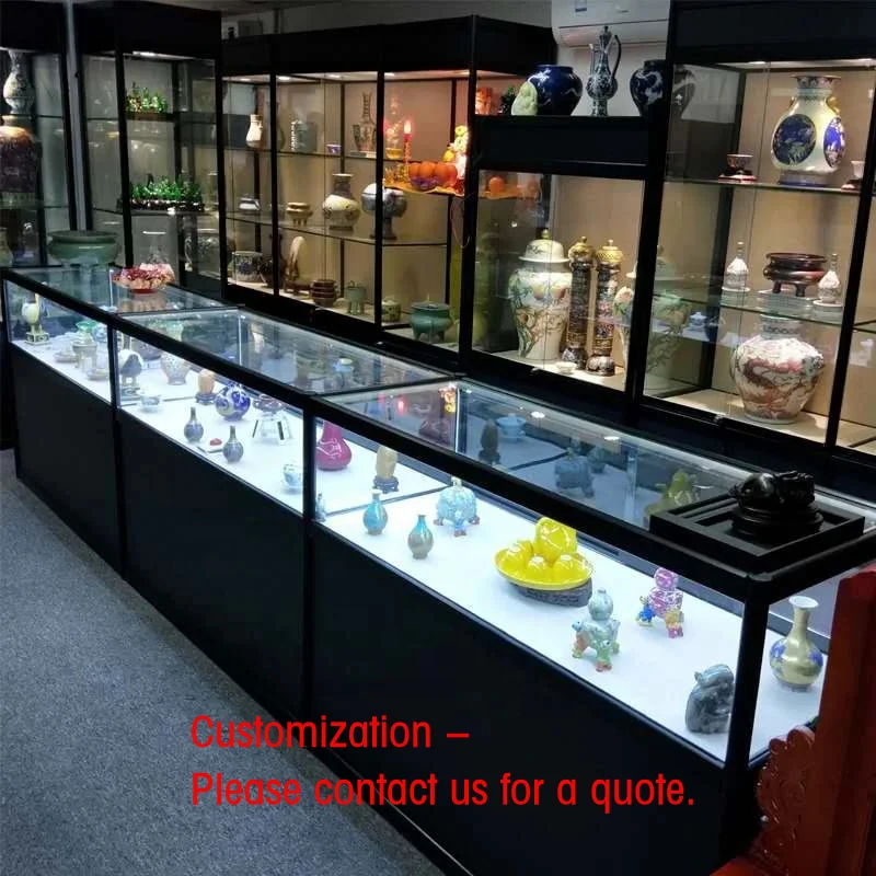 custom.Black Aluminum Jewellery Showcase Wooden Lockable Display Cabinet Tabletop Aluminium Profile Showcase