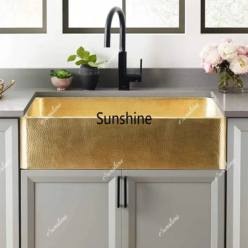 French pure copper kitchen sink vegetable basin retro embedded under-counter basin