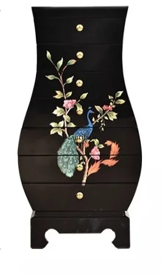 3American country solid wood seven-chest cabinet storage vase cabinet drawer storage home decorative cabinet retro black