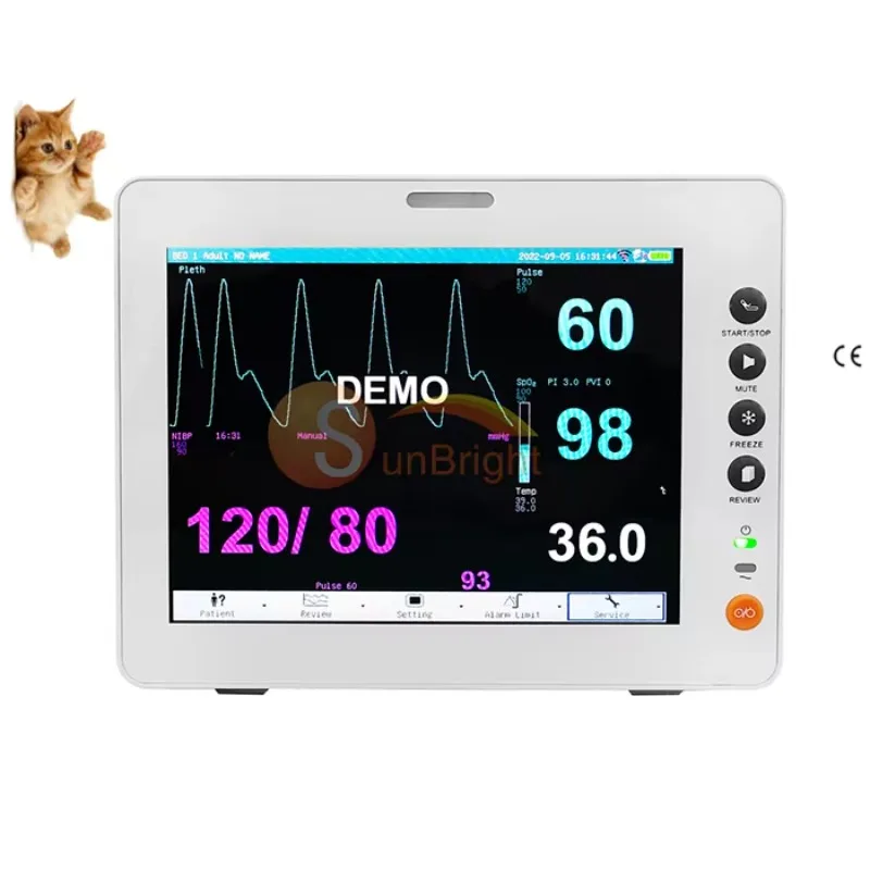 Monitor de Signos Vitales Veterinarios Multiparamétrico para Perros y Gatos Pequeños, con Certificación CE e ISO