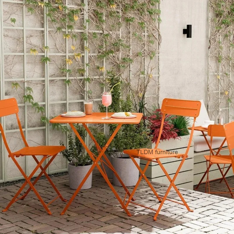 Nordic Outdoor Dining Set, Iron Folding Patio Table and Chairs, Minimalist Garden Leisure Furniture Balcony Furniture