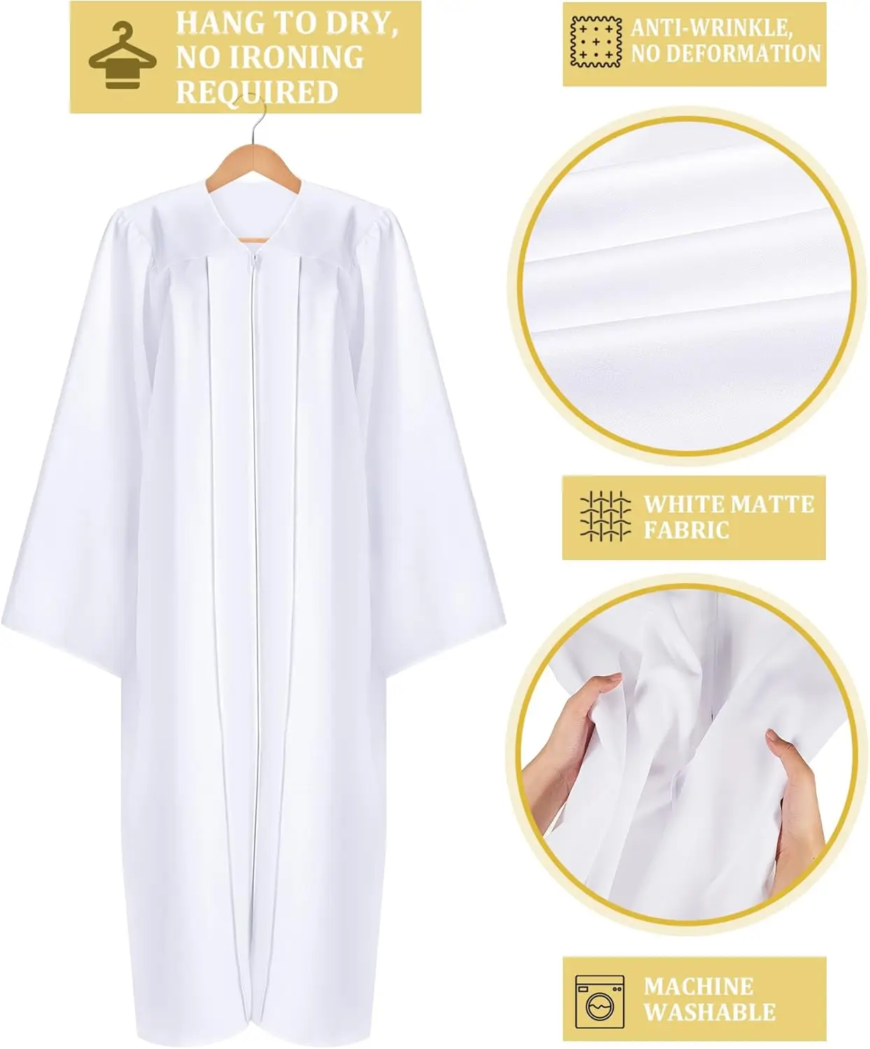 Wholesale Unisex Matte Choir Robes for Church White Baptism Graduation Gown Confirmation Pulpit Judge Costume Adults