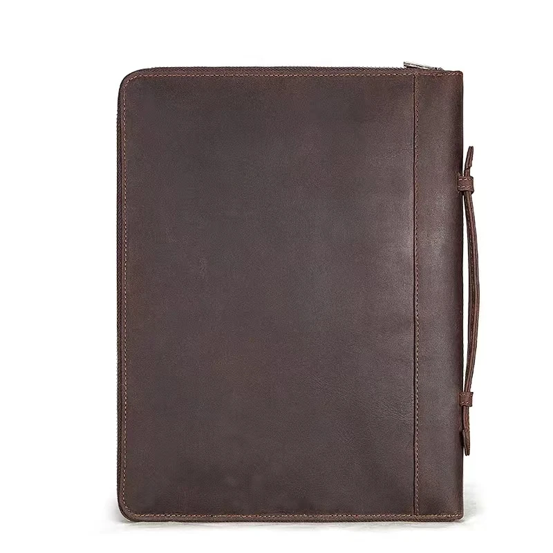 100% Genuine Leather Portfolio For Pro Retro Portable Business Journal Document A4 Cover Bag Men Multifunction Briefcase