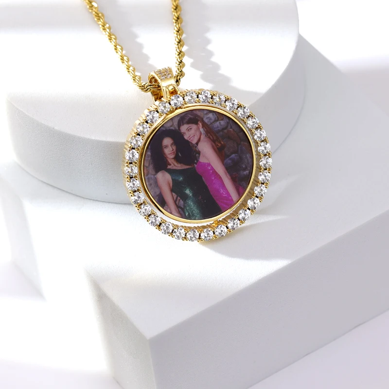 Excellent Jewelry Custom Hip Hop Necklace Blanks Bling CZ Iced Out Diy Sublimation Memory Locket Picture Photo Pendants