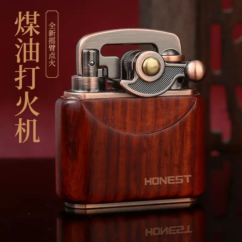 Honest New Kerosene Lighter Luxurious Vintage Retro Sandalwood Rocker Windproof Creative Personalized Gift for Boyfriend