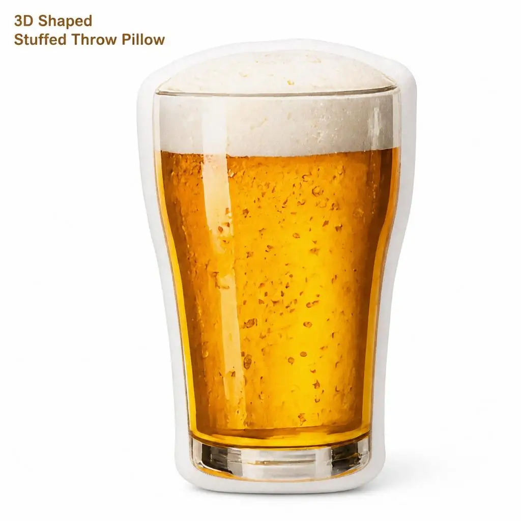 Beer Glass Froth Golden Liquid Refreshment Plush Pillow Cushion Irregular Stuffed Throw Pillow Home Decor Gift Sofa Bed Home