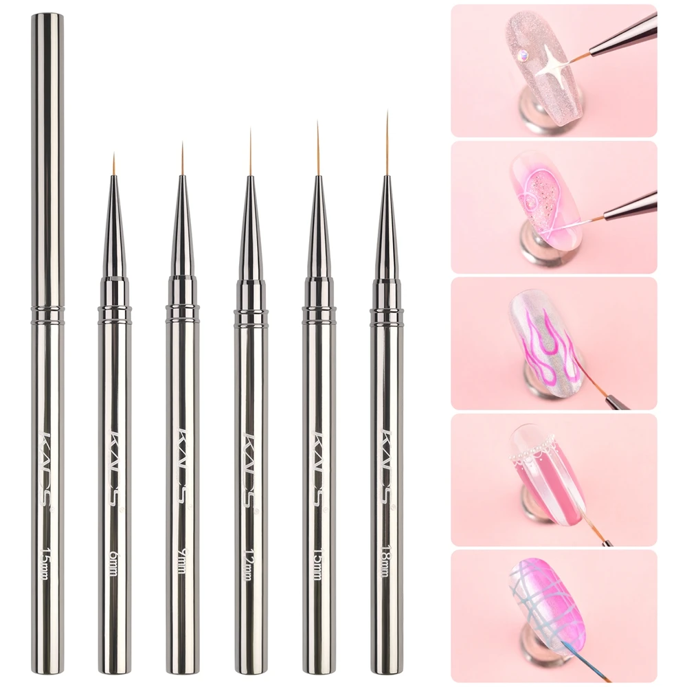 1PC Nail Liner DIY Brush Metal Handle Design Printing Drawing Line Flower Pattern Nail Art Pen with Caver Manicure Salon Tool