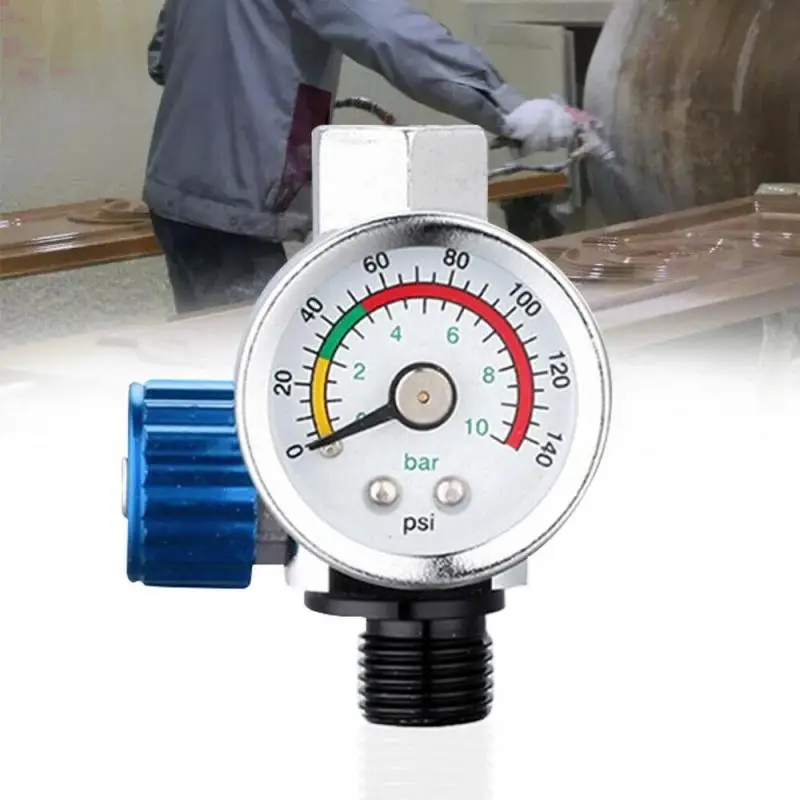 1/4" Mini Air Regulator Valve Tool Metal Air Regulator 1/4" BSP Threads Tail Pressure Gauge + Nozzle For Spray Gun Hardware Tool