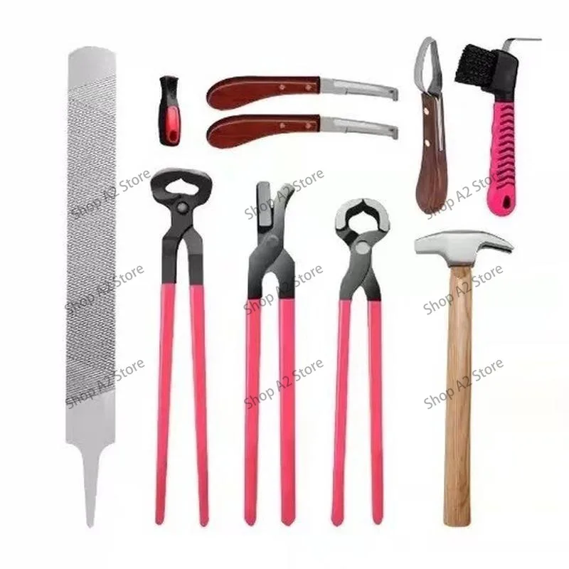 9 Piece Hoof Trimming Kit Hoof Clippers Horseshoe Pliers File Knife Ring Set for Horse Farrier Farriery Tools