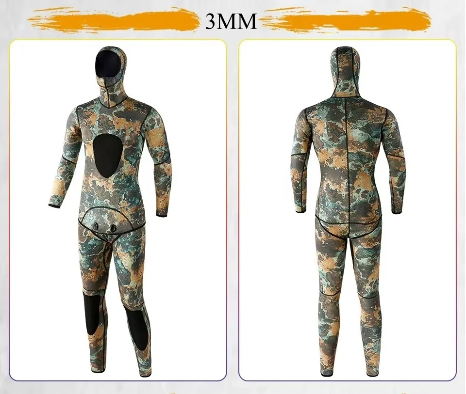 

3MM Neoprene Camo Spearfishing Keep Warm Snorkeling Swim Diving Suit Hooded Scuba Two Pieces UnderWater Hunting Kayaking WetSuit
