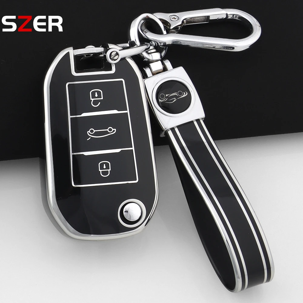 TPU-Autoschlüsselhülle für Peugeot 208 308 408 508 2008 3008 4008 5008 Citroen C3 C4 CACTUS C6 C8 Schlüsselanhänger Zubehör