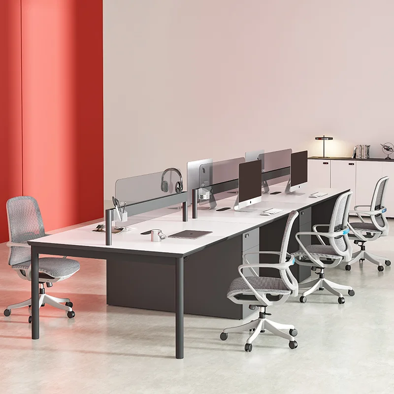Desk staff office table and chair combination, simple modern workstation 4 people, card space 6 people